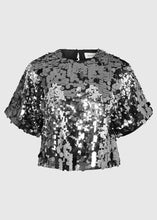 Load image into Gallery viewer, SLFTANA 3/4 SEQUIN CROPPED TOP | SILVER SELECTED