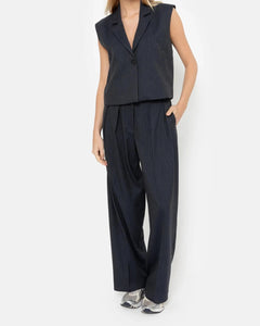 MICHEL PANTS W/ FRONT PLEATS | DARK GREY PINSTRIPED AME