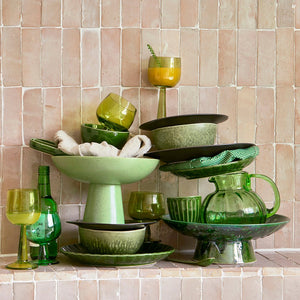 THE CERAMICS: CERAMIC BOWL ON BASE | DRIPPING GREEN HK LIVING