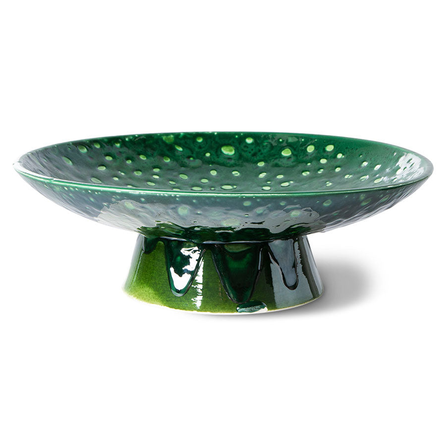 THE CERAMICS: CERAMIC BOWL ON BASE | DRIPPING GREEN HK LIVING