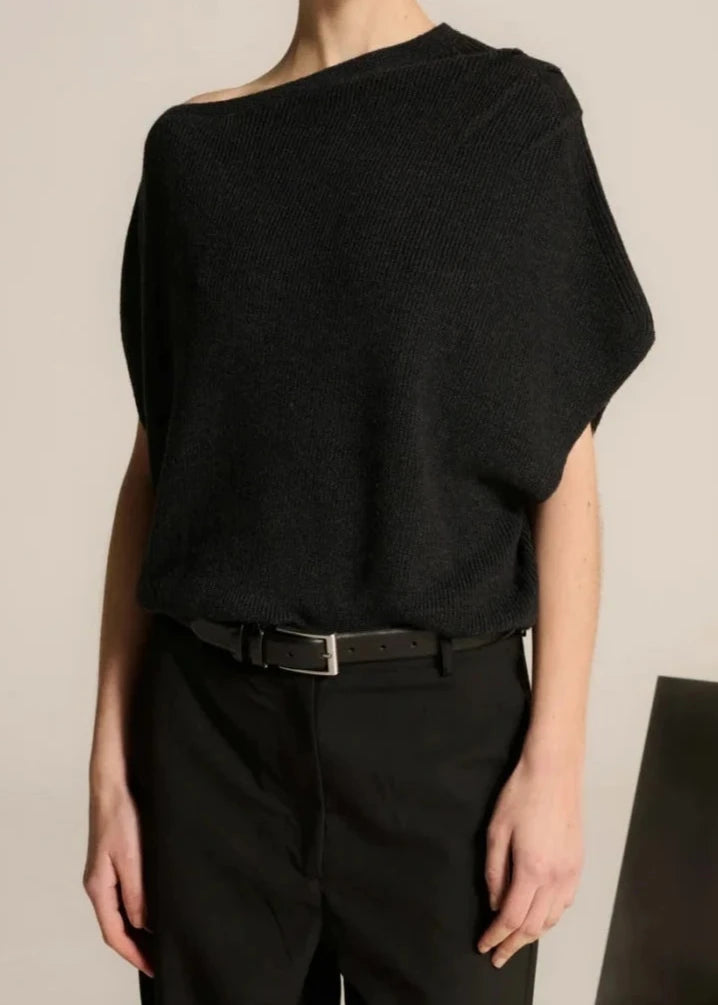 YAEL'CL KNITTED ONE SHOULDER TOP | DARK GREY CLUB L'AVENIR