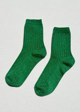 Load image into Gallery viewer, Her Socks - Modal Lurex: Emerald Glitter Le Bon Shoppe