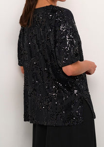 KANICOLE SEQUIN T-SHIRT | BLACK DEEP KAFFE