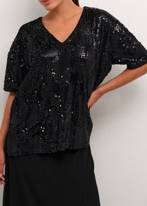 KANICOLE SEQUIN T-SHIRT | BLACK DEEP KAFFE