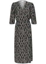 Charger l&#39;image dans la galerie, KADUNORA WRAP DRESS | BLACK/GREY GRAPHIC KAFFE