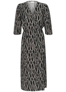 KADUNORA WRAP DRESS | BLACK/GREY GRAPHIC KAFFE