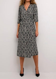 KADUNORA WRAP DRESS | BLACK/GREY GRAPHIC KAFFE