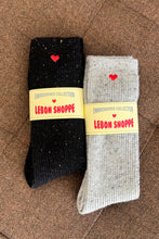 Load image into Gallery viewer, Embroidered Snow Socks (wholesale): BLACK + HEART Le Bon Shoppe