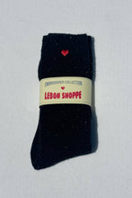 Load image into Gallery viewer, Embroidered Snow Socks (wholesale): BLACK + HEART Le Bon Shoppe