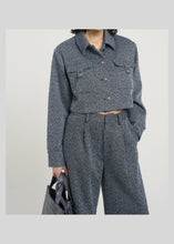 Load image into Gallery viewer, Gestuz Belmagz Blazer In Blue Twill Structure – worn view