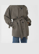 Load image into Gallery viewer, Gestuz Gzavic Midi Ht Jacket In Brown/Green Houndstooth – worn view