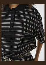 Load image into Gallery viewer, Gestuz Gzpilova Polo Tee In Black White Striped – product detail