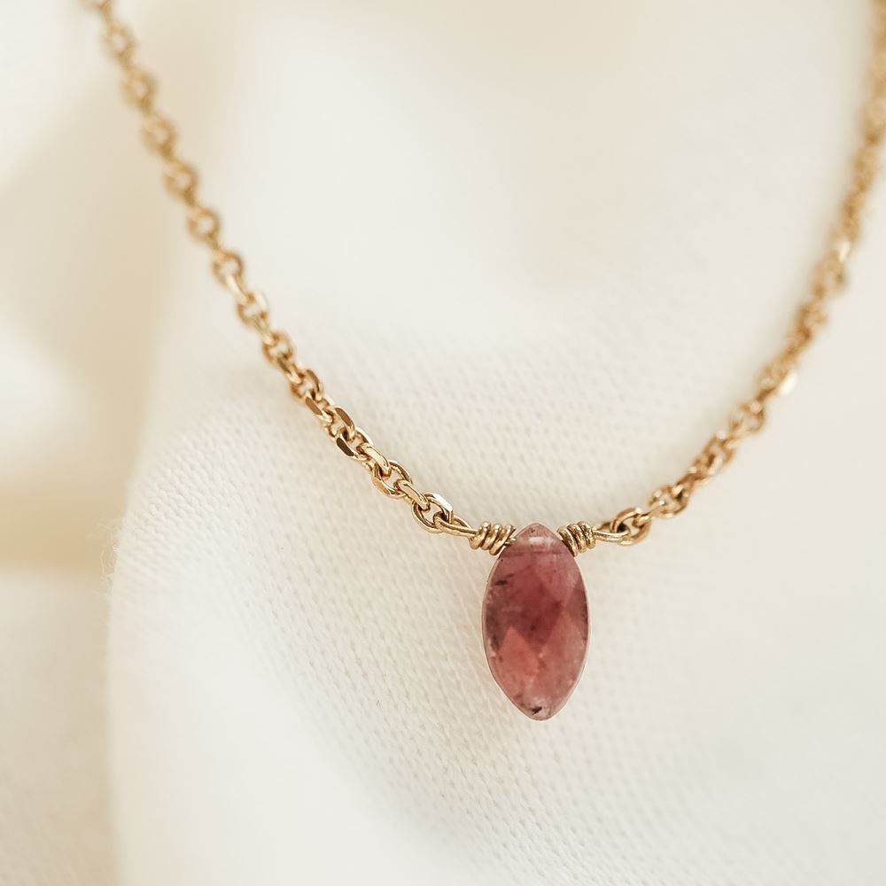 COLLIER ELENA | PLAQUE OR - TOURMALINE ROSE TIROIR DE LOU