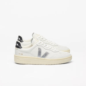 V-90 LEATHER | WHITE SILVER BLACK VEJA