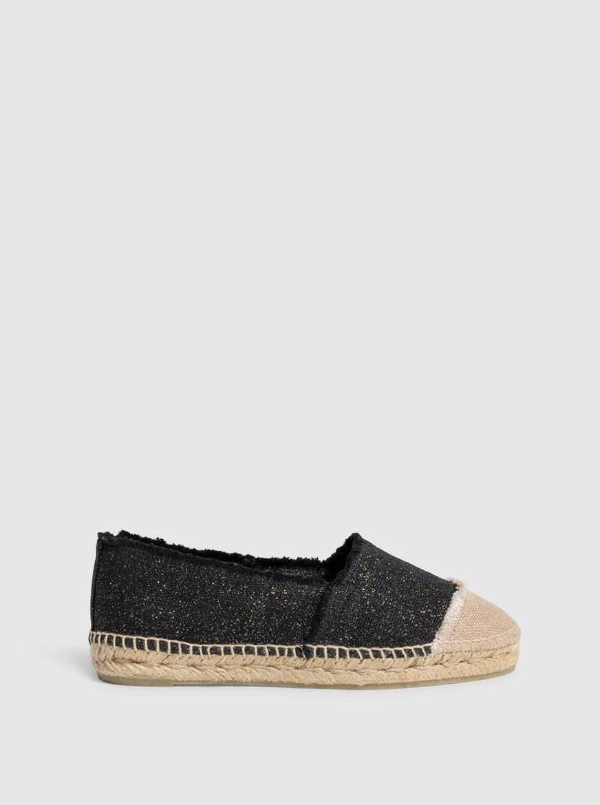 Flat black gold espadrille made of cotton canvas from Castaner