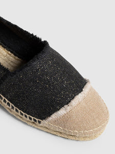 Flat black gold espadrille made of cotton canvas from Castaner