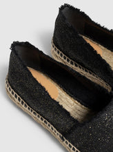 Load image into Gallery viewer, Flat black gold espadrille made of cotton canvas from Castaner