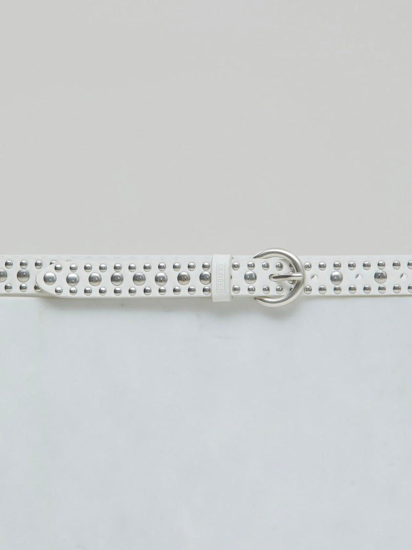 LEATHER BELT WITH STUDS | IVORY