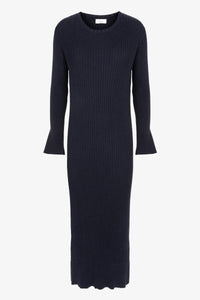 GRACE LONG KNITTED RIBBED DRESS | NIGHT SKY BLUE AME