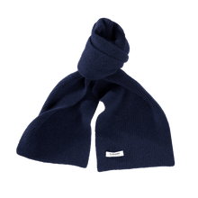 Load image into Gallery viewer, le bonnet écharpe en laine bleu foncé