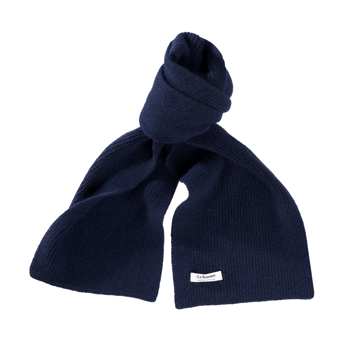 le bonnet écharpe en laine bleu foncé